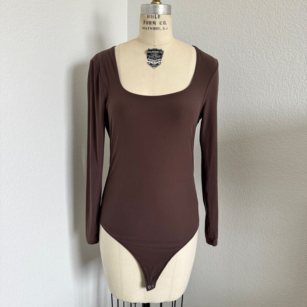 Abercrombie & Fitch | Brown Square Neck Long Sleeve Thong BodySuit Size L